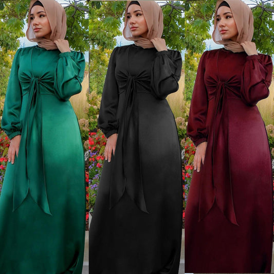 Elysian Eid Mubarak Satin Abaya: Luxury Turkish Hijab Dress