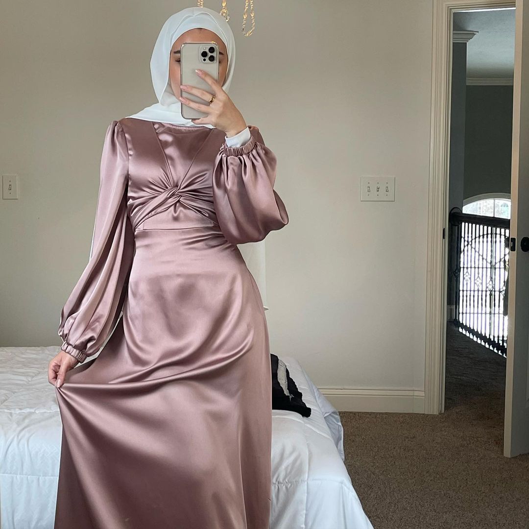 Elysian Eid Mubarak Satin Abaya: Luxury Turkish Hijab Dress