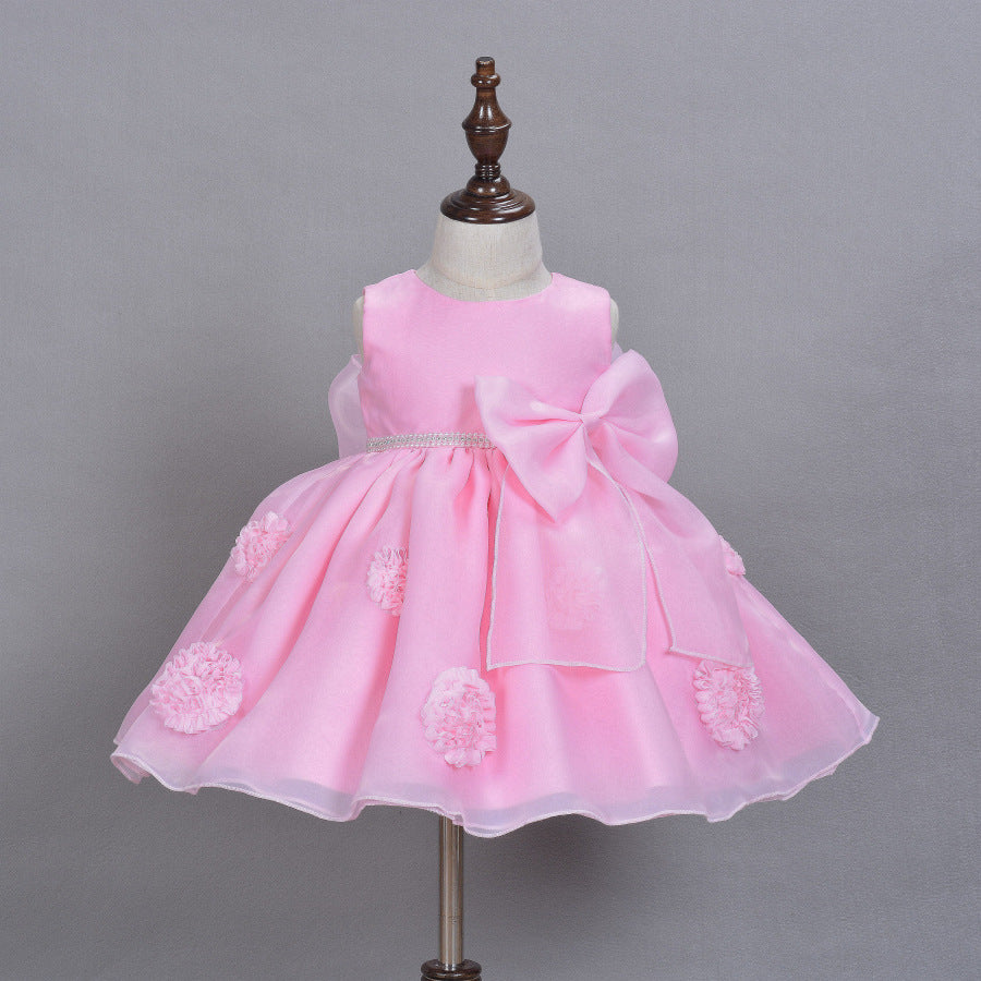 Luxury Pink Flower Girl Dress: Hand-Detailed Princess Gown for Weddings & Birthdays