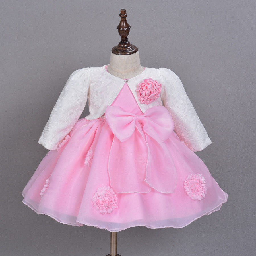 Luxury Pink Flower Girl Dress: Hand-Detailed Princess Gown for Weddings & Birthdays
