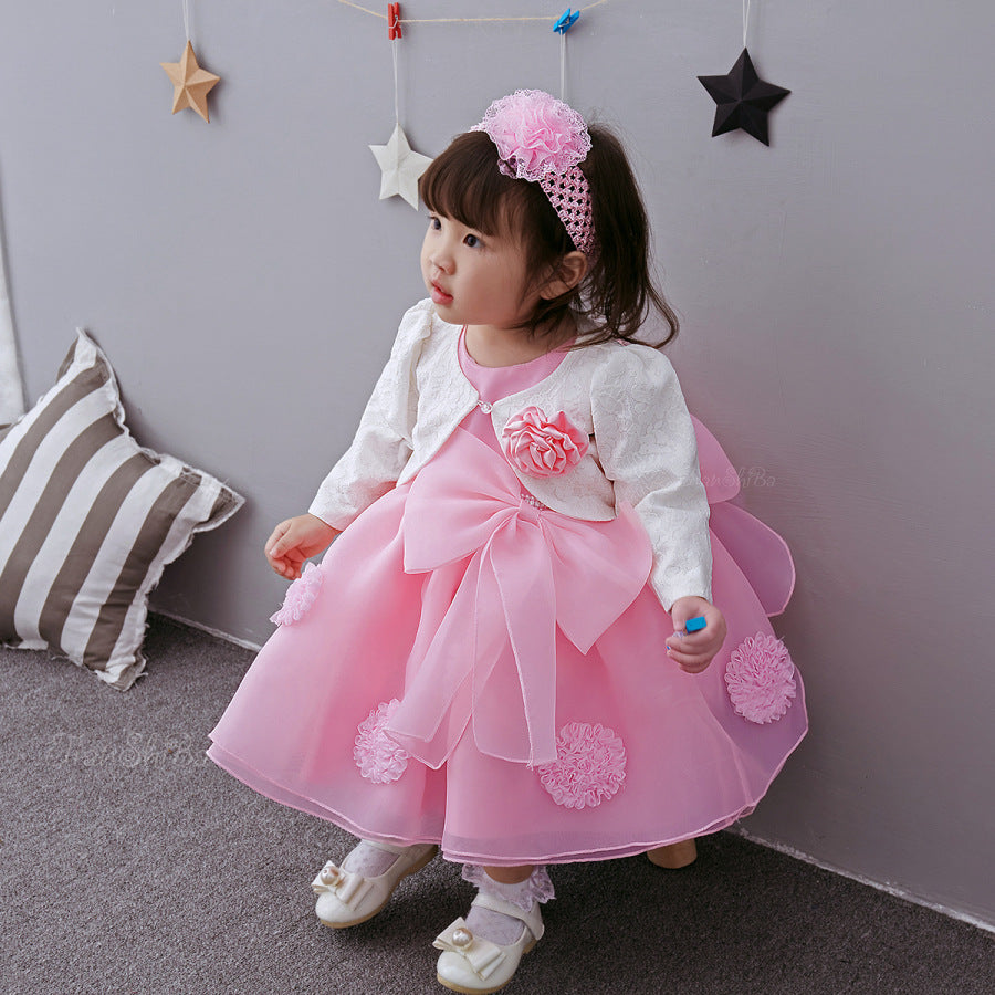 Luxury Pink Flower Girl Dress: Hand-Detailed Princess Gown for Weddings & Birthdays