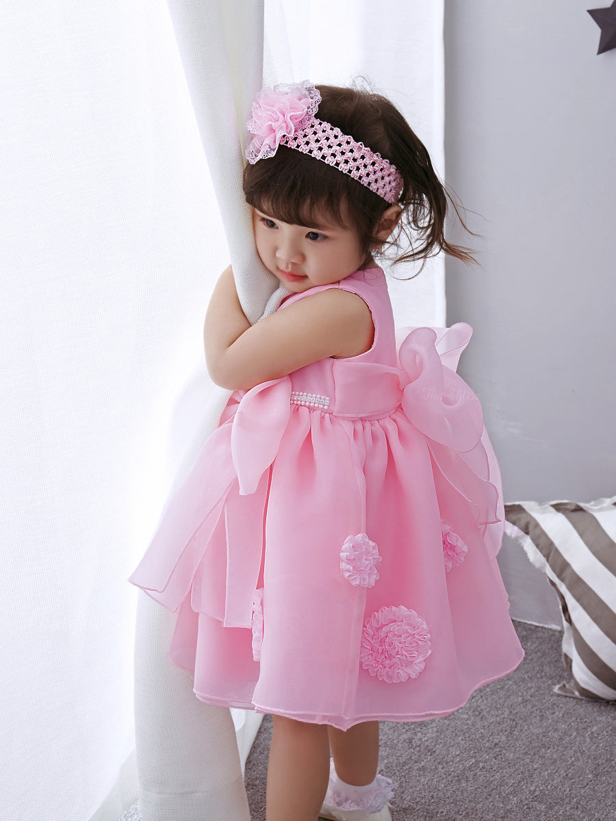 Luxury Pink Flower Girl Dress: Hand-Detailed Princess Gown for Weddings & Birthdays