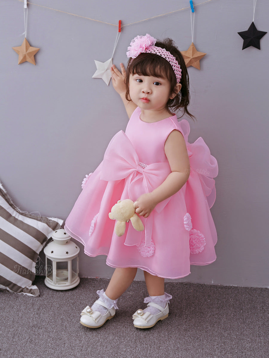 Luxury Pink Flower Girl Dress: Hand-Detailed Princess Gown for Weddings & Birthdays
