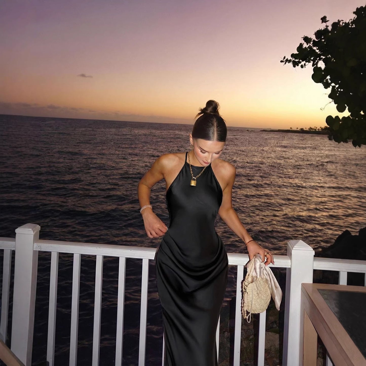 Midnight Radiance: Luxurious Satin Maxi Slip Dress