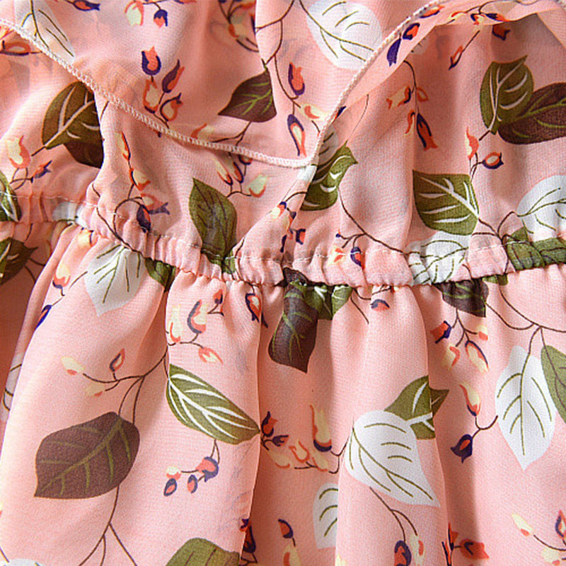 Aura Little Luxe: Sleeveless Chiffon Boho Dress | Tropical Leaf Holiday Collection