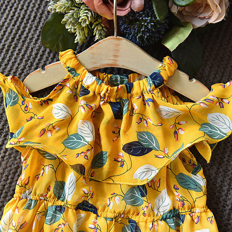 Aura Little Luxe: Sleeveless Chiffon Boho Dress | Tropical Leaf Holiday Collection