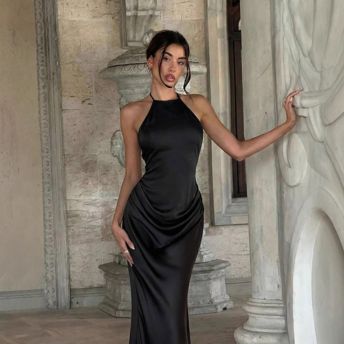 Midnight Radiance: Luxurious Satin Maxi Slip Dress